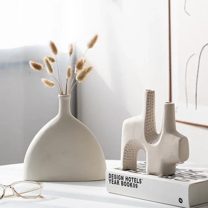 Modern Nordic Vase Jar Ceramique Blanc Aesthetic Vase Jar Bohemian White Objetos Decorativos Para A Casa Home Decoraction Luxury