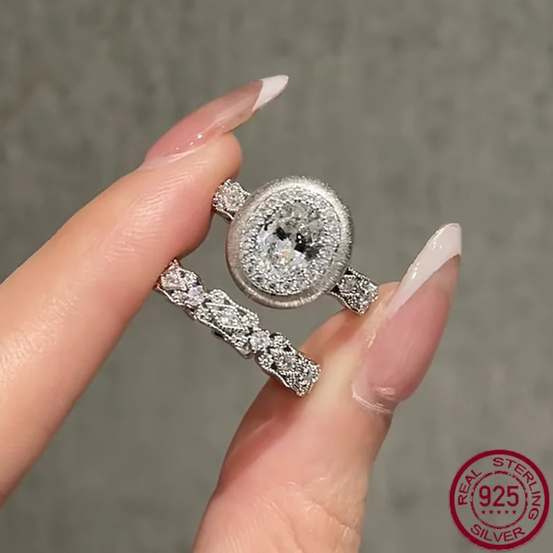 

Новое серебряное кольцо S925 в форме яйца в стиле ретро, матовое кольцо, высококачественный универсальный дизайн высокого класса 1,25 карата, модно и классический