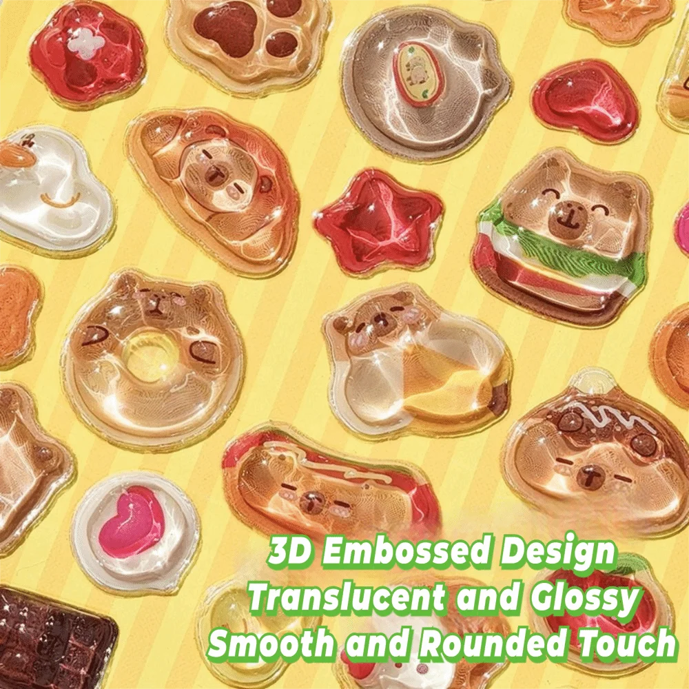 카피바라/고양이 3D 엠보싱 유리 스티커 DIY 방수 유리 데칼 휴대폰 장식 스티커