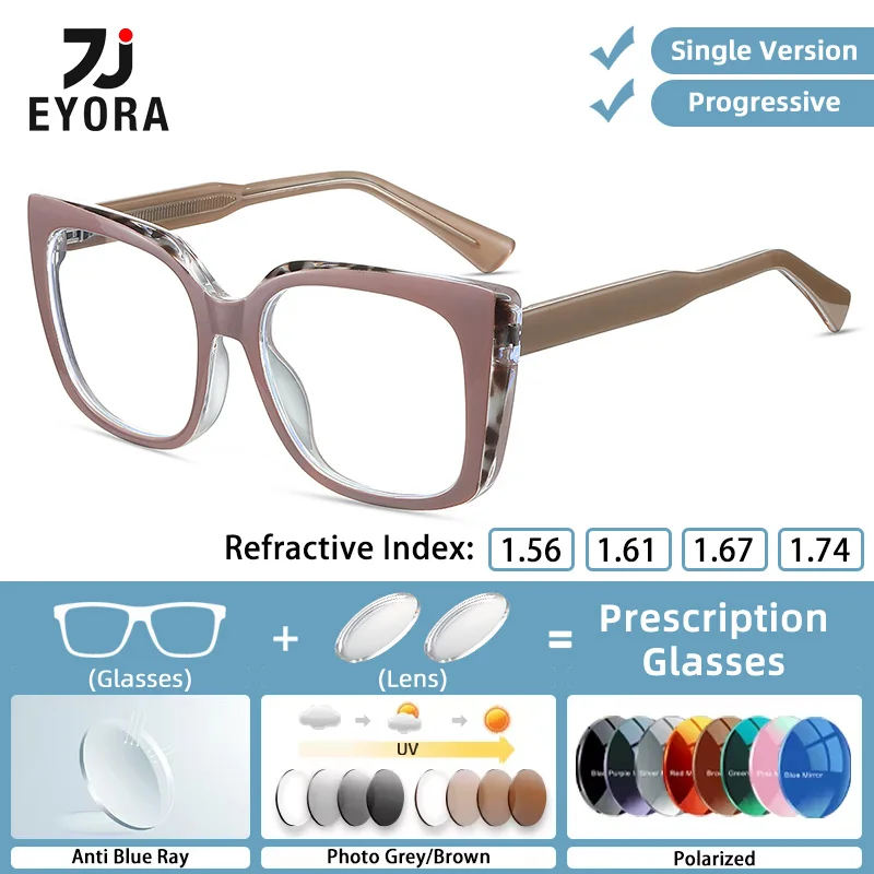 

EYORA Currents Square Full Rim Women Reading Glasses Myopia Eyewear Hyperopia Anti Blue Light Progressive Photochromic Eyewear