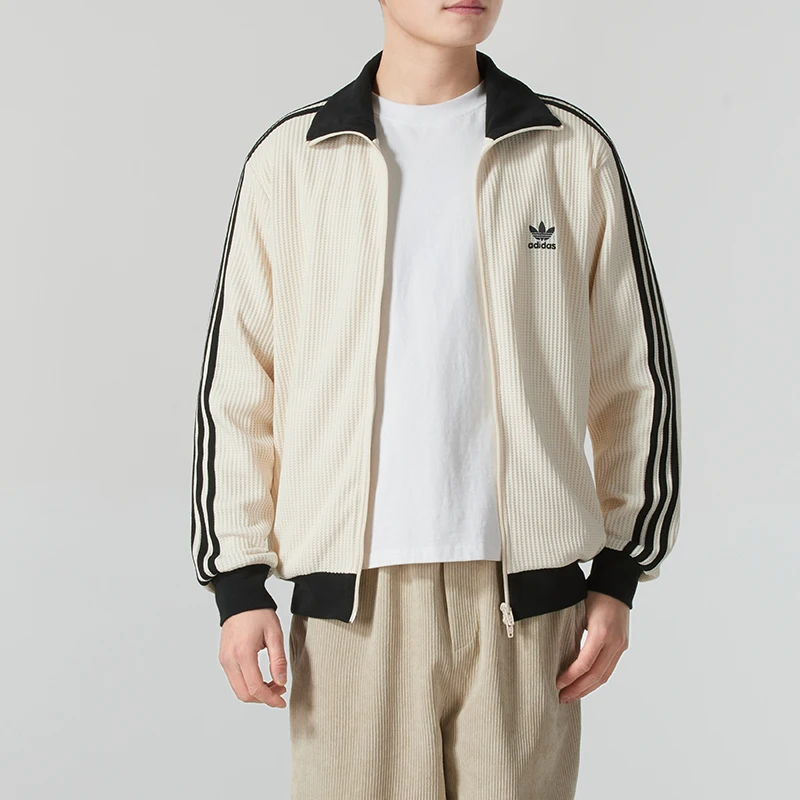 Adidas Trefoil Couple Jacket Retro Waffle Men's and Women's Sports Slim Fit Stand Collar Jacket Jw0109