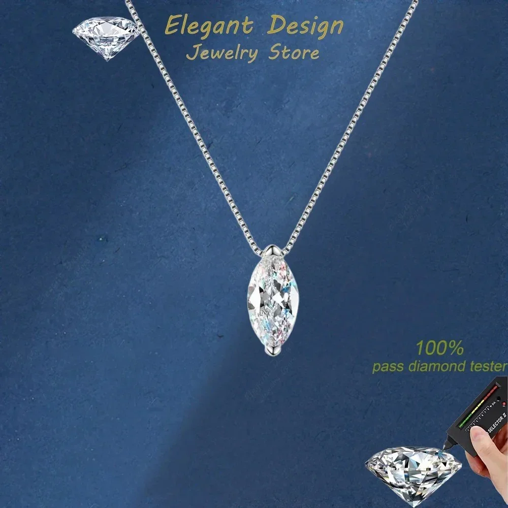 Elegant-Design Marquise Cut Moissanite 1CT Necklace for Women Luxury PT950 5*10mm Stone Diamond Box Chain Female