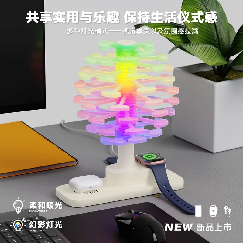 ワイヤレスナイトライト、クリエイティブな折りたたみ式スパイラルツリー、3in1雰囲気ライト、デスクトップオーナメント