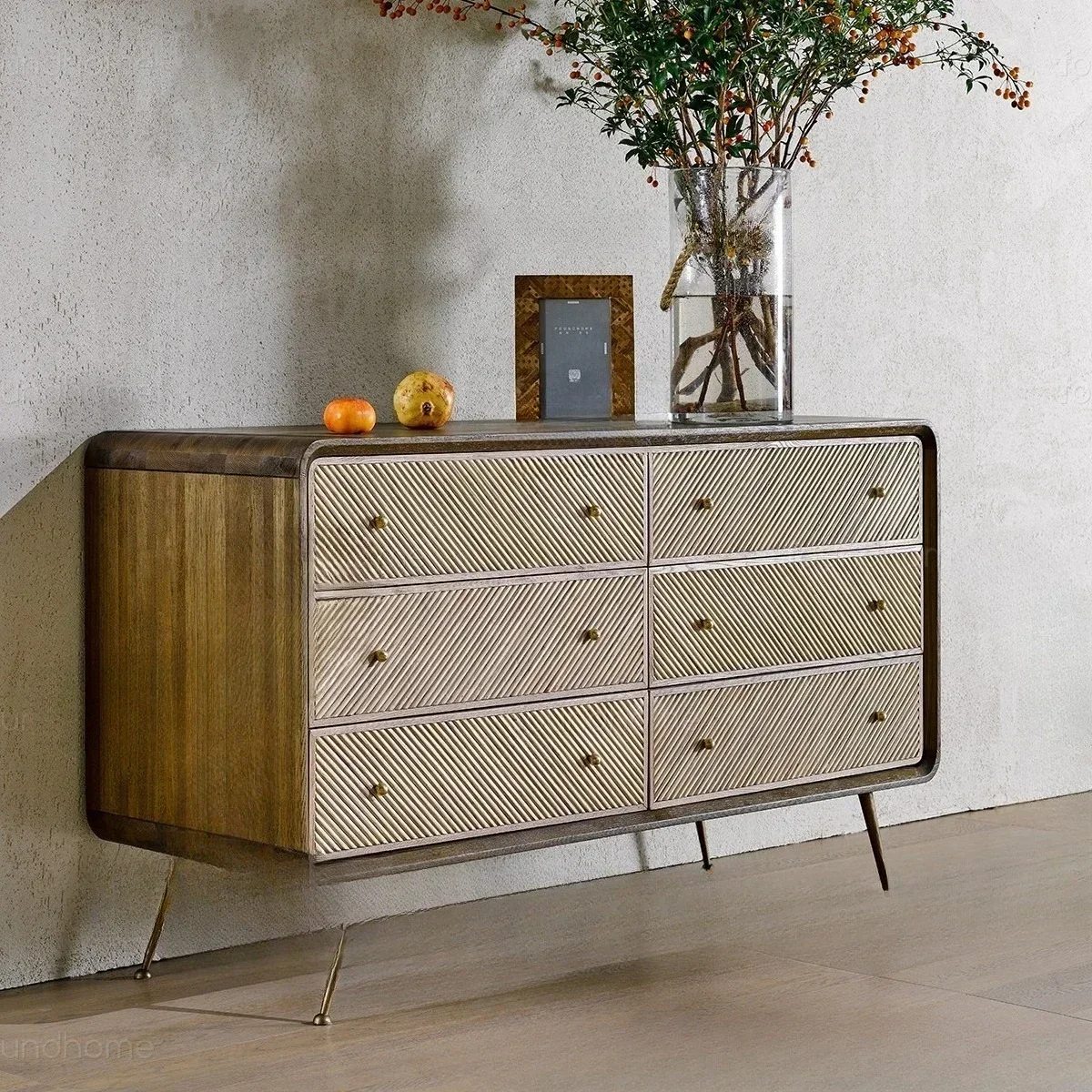 Nordic solid wood rattan six chest cabinet simple modern homestay style home light luxury rattan art storage storage cabinet