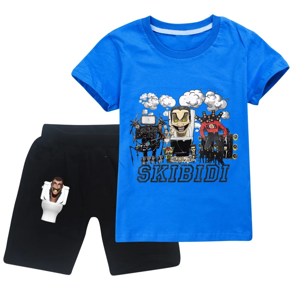 Skibidi Toilet Kids Clothes Summer Baby Girls Cartoon Printing T-shirt+Short Pants Suit Boys Casual Sport Tops Set Child Clothes