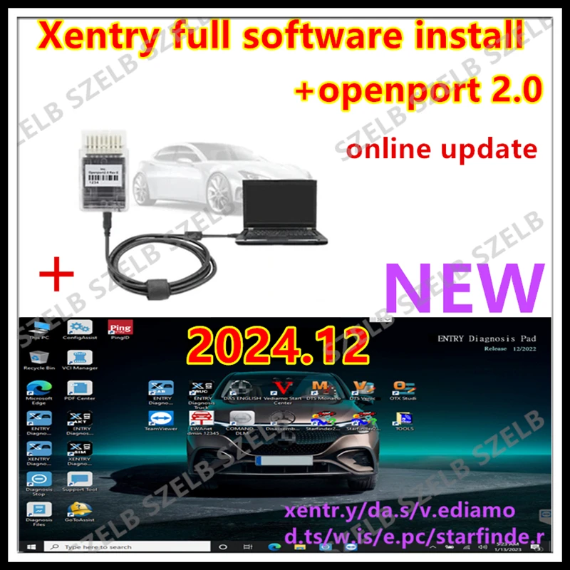 Newest 2024.12 Xentry full Software for Benz Diagnosis Remote Instal with Tactrix Openport 2.0 ECU Chip Tuning Tool OBD2 Scanner