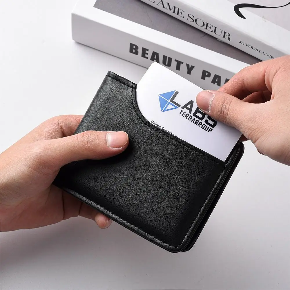 

New PU Leather Retro Men's Wallet Two-Fold Black Brown Grey Coin Purse Multiple Pockets Ultra Thin ID Card Holder Men Women