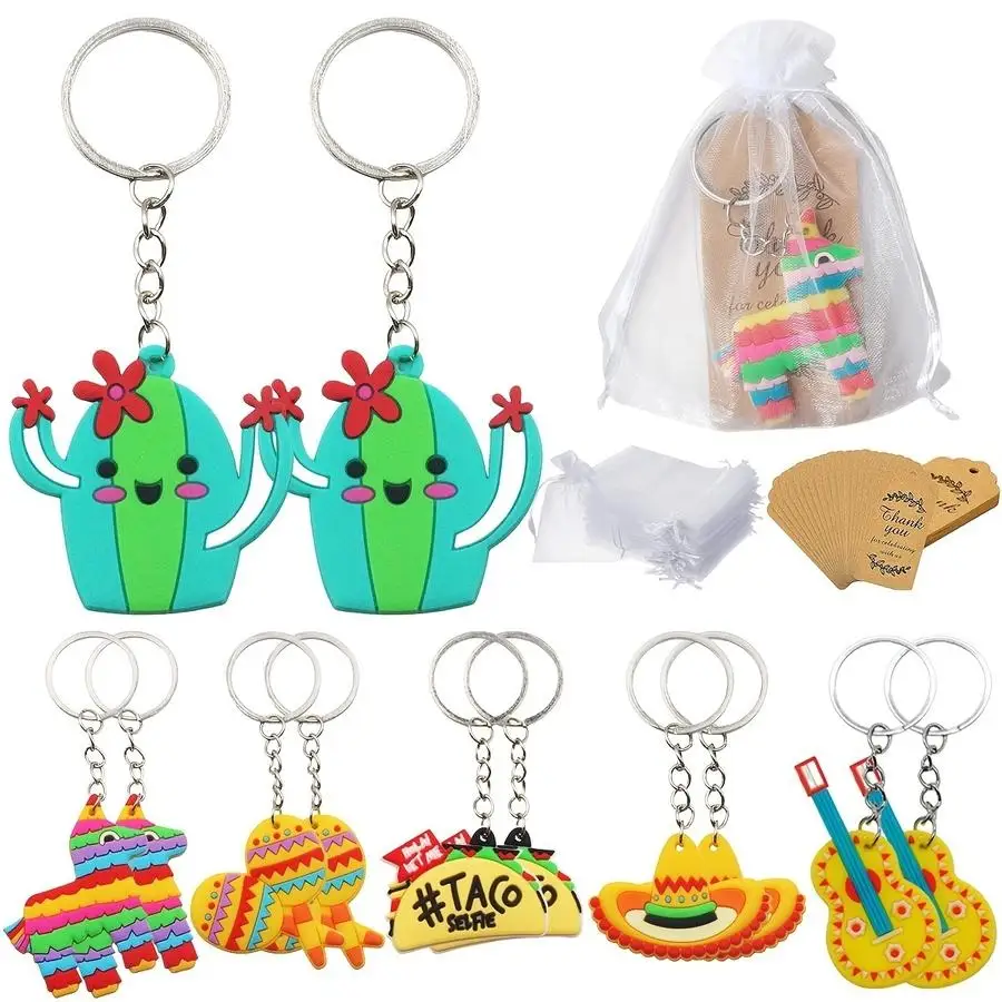 1/5/10/20/50/100pcs Set of 36 Soft PVC Mexican-Style Anime Keychains for Cinco de Mayo Decorations, Birthday Party Favors, Inclu