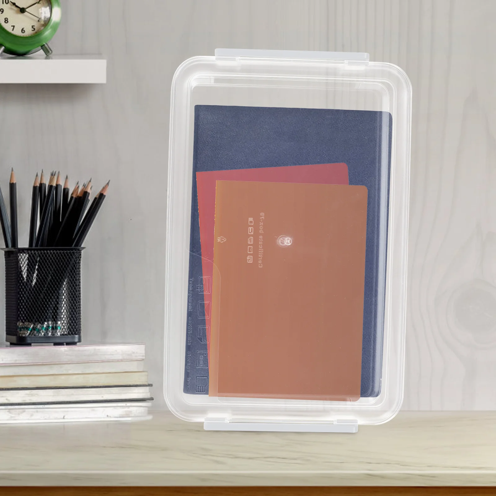 صندوق ملفات شفاف قابل للتكديس منظم تخزين المستندات للمنزل والمكتب صندوق مجلد الملفات صناديق المستندات مع غطاء