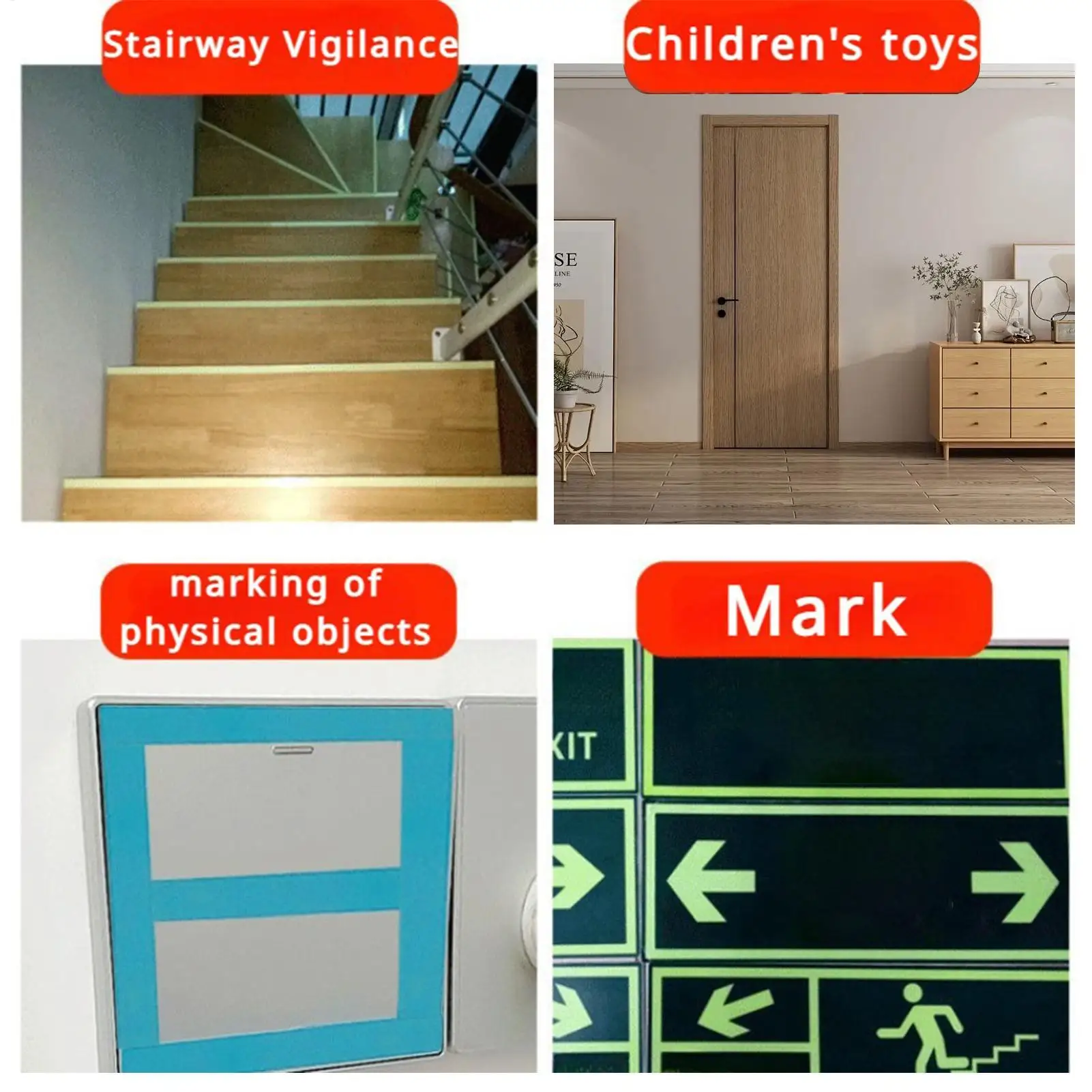 Glow In The Dark Adhesive Safety Egress Markers Safety Tape Wear-Resistant Fluorescent Glow Tape for Stairs Walls Exit Stages