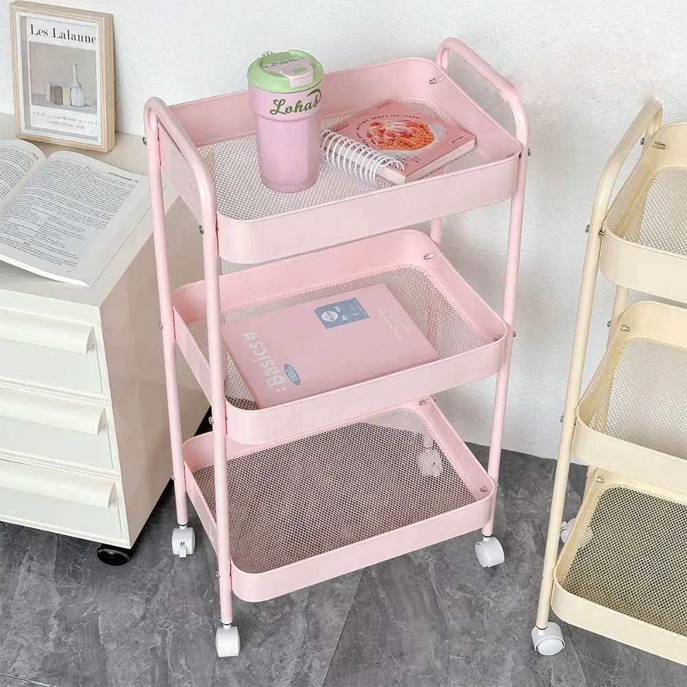 

3-layer Snacks Storage Rack with Wheels Multi-Purpose Kitchen Trolley with Double Armrests Movable Mobile Rolling Cart Bedroom