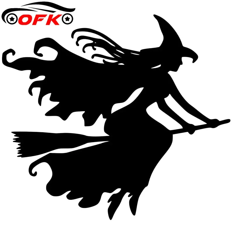 Beautiful Witch on Broomstick Car Sticker Black/Silver Decal Vinyl Car-styling 12.8*11.6cm