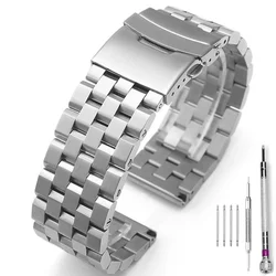 Premium Solid Stainless Steel Watch Band 18mm 20mm 22mm 24mm 26mm Double Safety Buckle Metal Watch Bracelet Strap for Omega