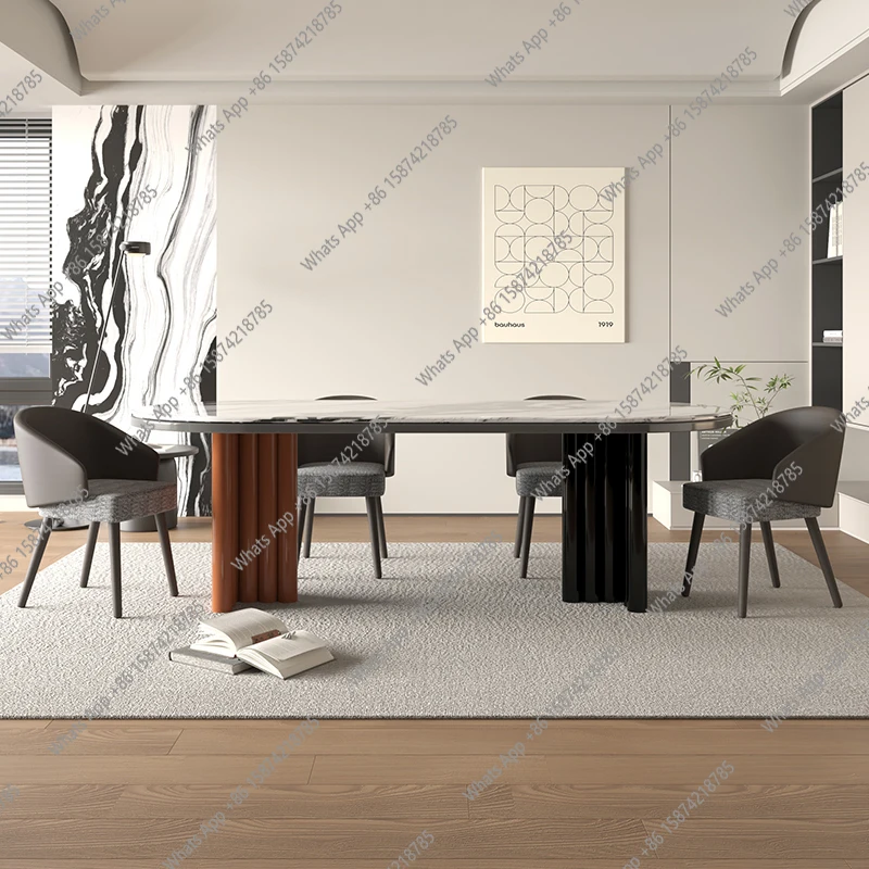 Panda white marble dining table light luxury high sense modern simple household small apartment semi-circular French retro table