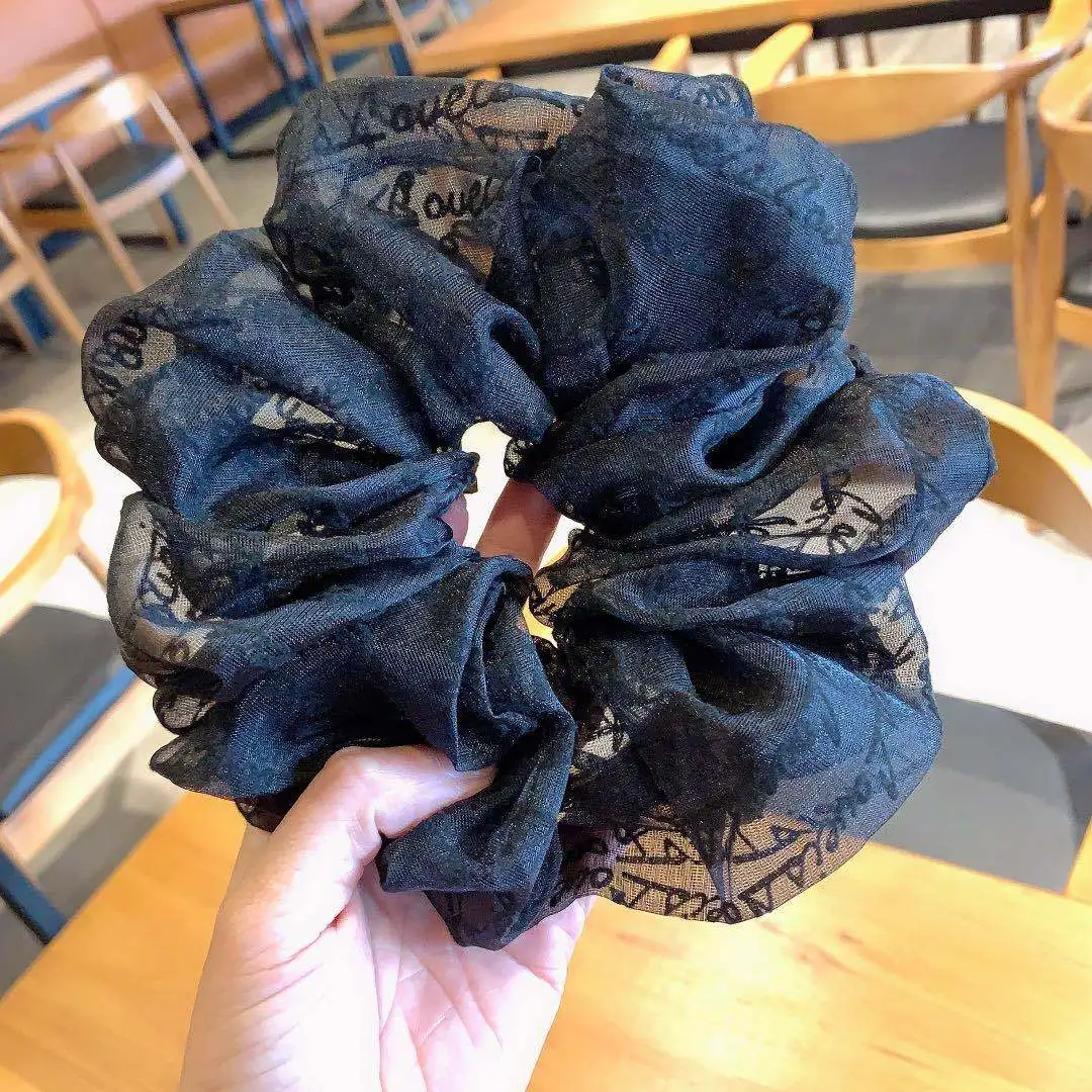 Oversized Chiffon Hair Scrunchies Big Elastic Hair Bands Tie Ponytail Holder Hair Rope Fashion Letter Hair Circle New Headdress