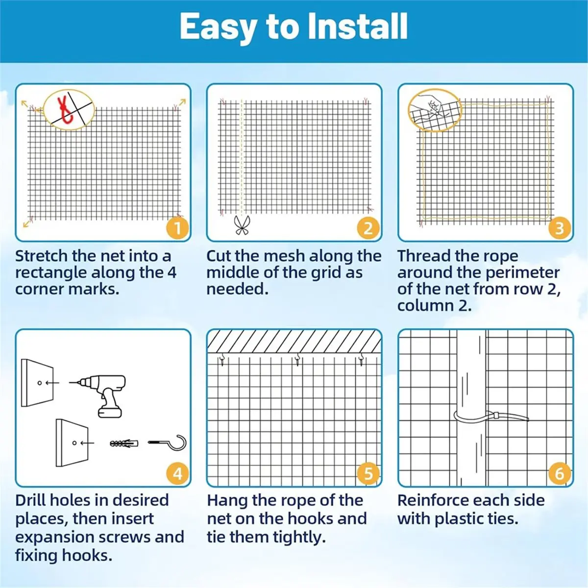 2026 Trend Cat Netting Balcony, 10x13ft Steel Wire Reinforced Balcony Screen for Pets, Anti-Fall Pet Mesh Fence Cat Safety Net