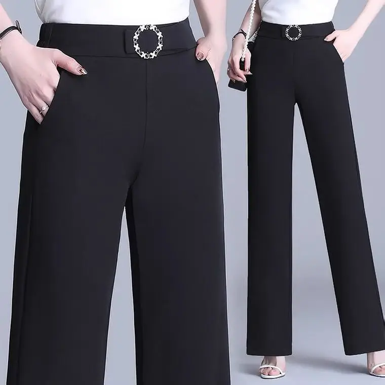 

High Waist Women Wide Leg Pants Solid Woman Long Trousers Casual 2024 New Pantalon Office Ladies Straight Suits Pants T162