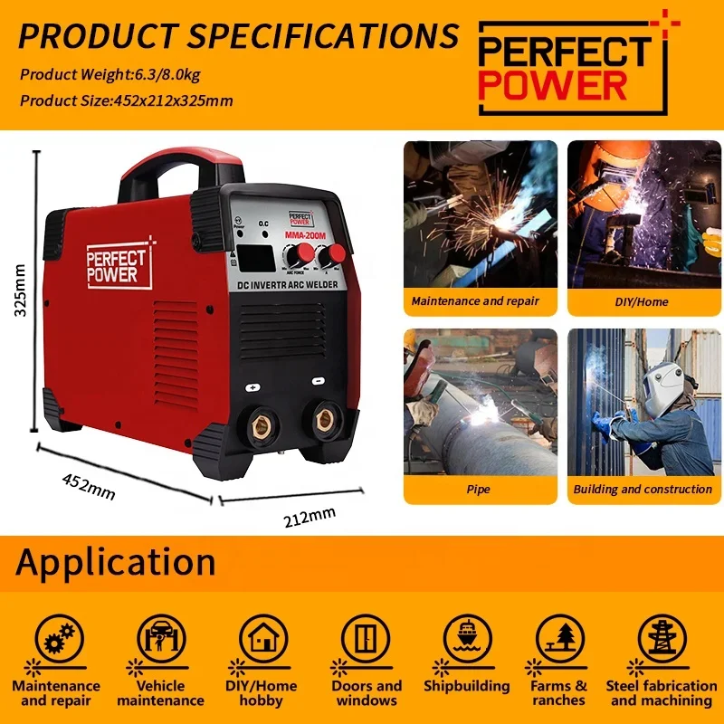 PERFECT POWER In Stock 220A Manual Metal Arc Welder Portable Welding Machine MMA-200M Inverter Welding Machine 220V 200A