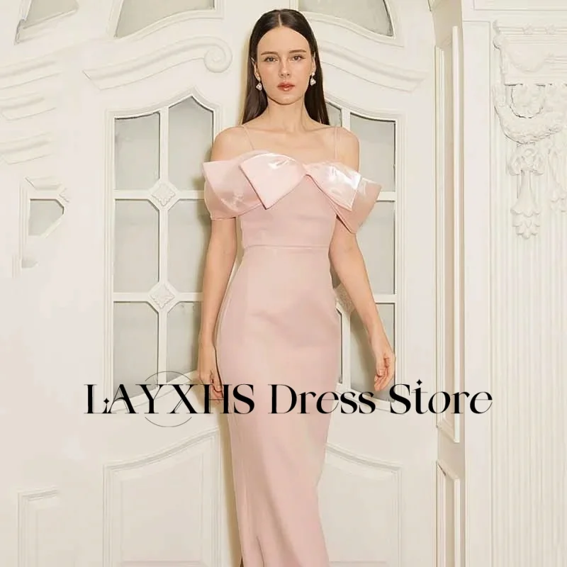 

LAYXHS Elegant Off the shoulder Bow Evening Dresses Pink Mermaid Floor-Length Women Prom Dresses Customized فساتين سهرات