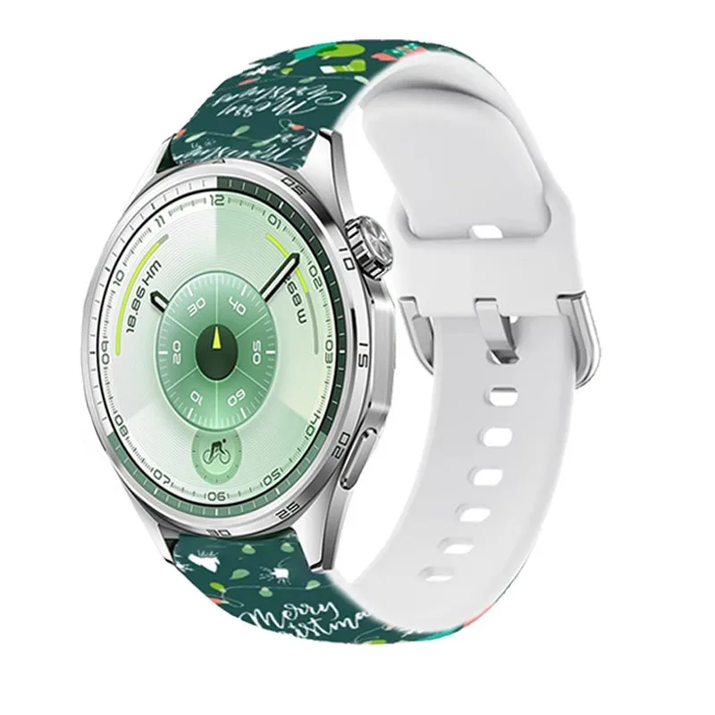 20mm 22mm Christmas Style Silicone Strap for Huawei Watch 5 4 GT6-5-4 Pro 46mm Sports Bracelet for Amazfit GTR4/Bip 6 5 Correa