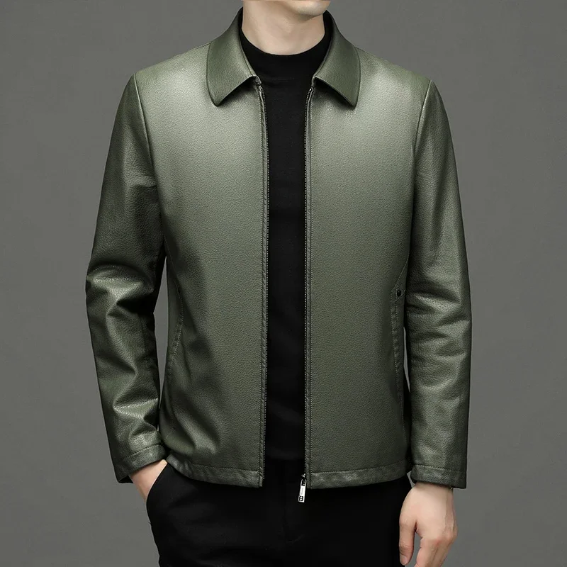 

Spring ZDT-8001 And Autumn New Men's Sheepskin Business Casual Thin Section Jacket High-End Lapels Show Body Tops