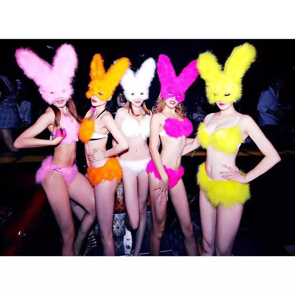 ใหม่ Furry Bunny Ear Mask Party Bar Ds Lead Dance