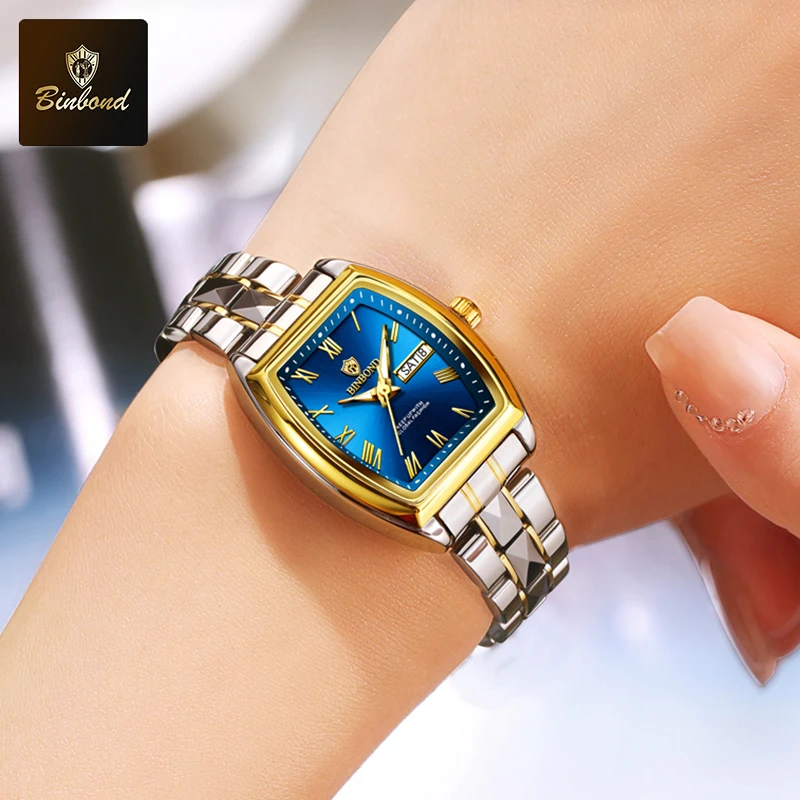 

BINBOND Top Elegant Luxury Fashion Business Ladies Quartz Watch 30M Waterproof Week Date Clock Sport Casual Women's Wristwatch