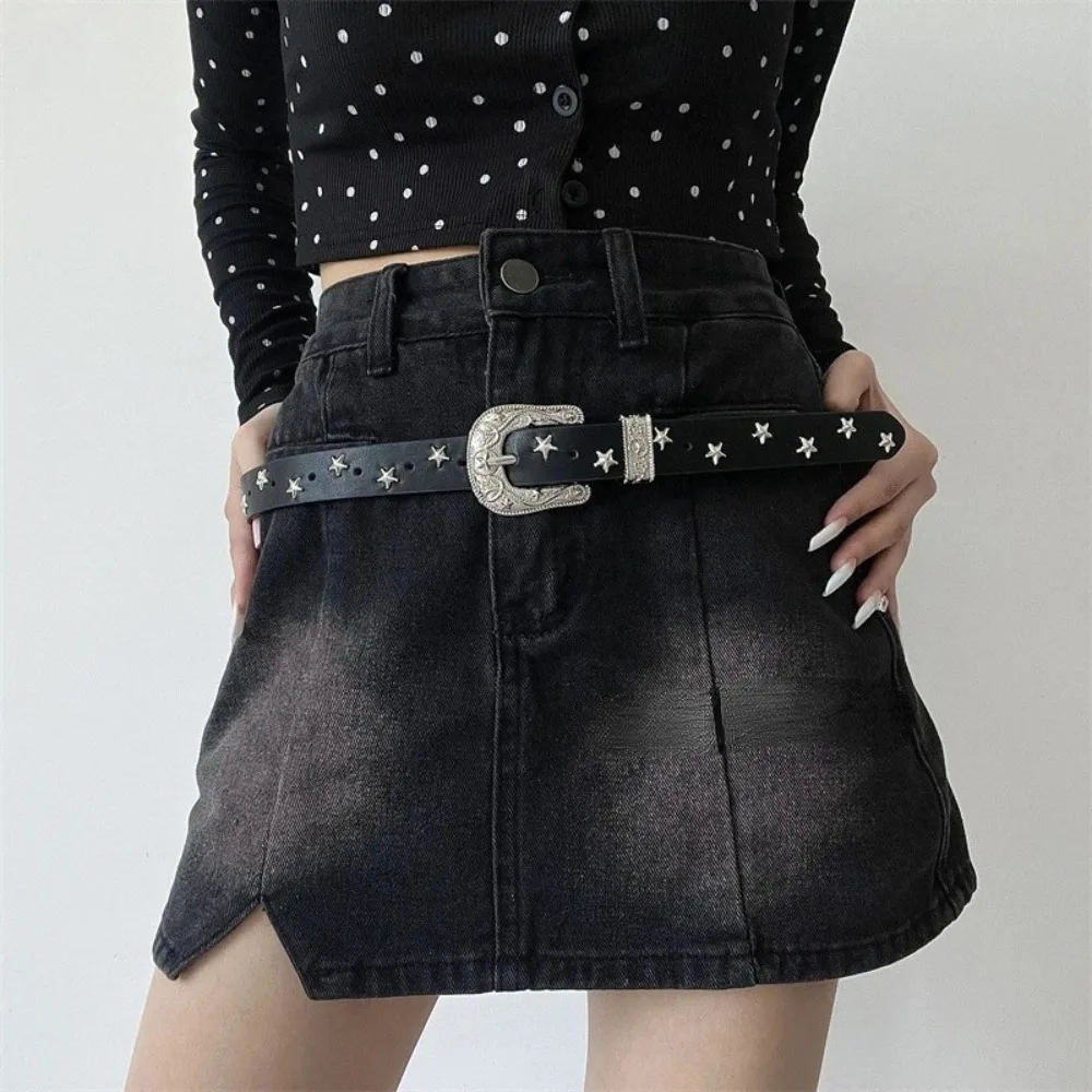 펑크 스타 리벳 허리 벨트 펑크 스타일 바지 장식 Y2K 와이드 벨트 청바지 장식 미국 스타일 PU 가죽 허리띠 여름용