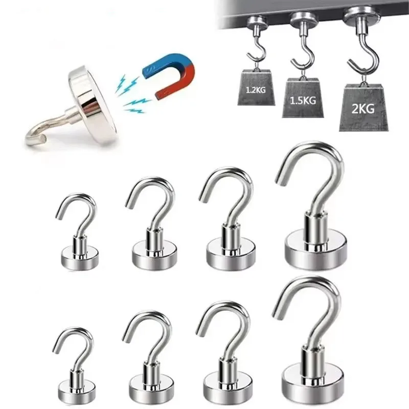 1-6pcs Magnetic Hooks Heavy Duty Strong Magnet Hooks Rust Proof Indoor Outdoor Hanging Kitchen Home Workplace Office And Garage