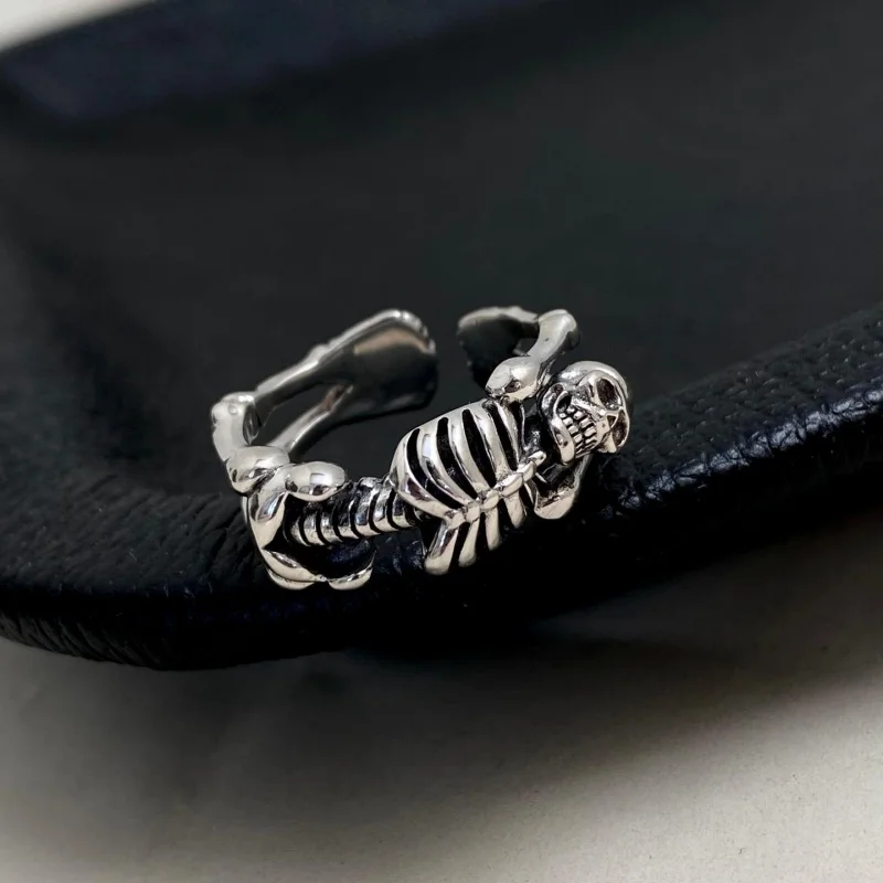 Unisex 925 Silver Skeleton Adjustable Ring