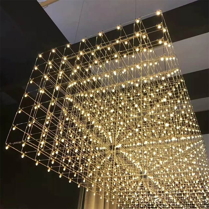 Cubo cósmico luz pingente de luxo led grande firefly pendurado lustre para sala jantar escritório hotel recepção prata ouro luz