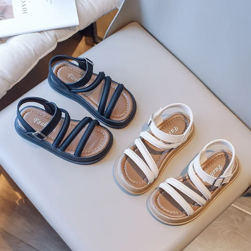 

Kids Sandals Soft Sole Non-slip Girls Roman Shoes Open Toes Minimalism 2025 Summer New Children Beach Shoes Trendy Ins Sweet