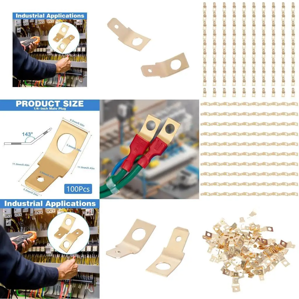 652F 100Pcs Quick Disconnects Brass Spades Connectors 1/4Inch Male Tabs Crimps Terminals for Home Appliances and Machinery