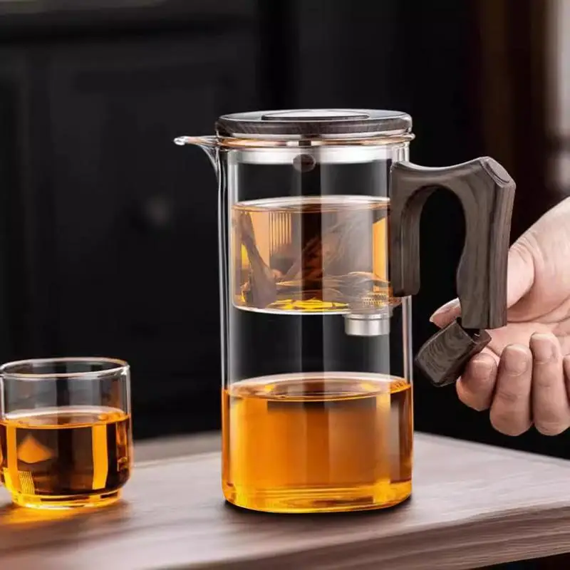 Glass Teapot With Infuser Water Separation Tea Pot With Wooden Handle Glass Tea Kettle Tea Maker Kettle Clear For Green Tea