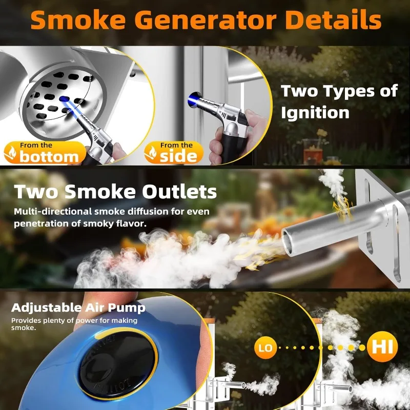 Smoke Generator, Hot and Cold Smoke Generator with Lid & Air Pump, Stainless Steel Pellet Smoker Tube Outdoor Grill Smoker