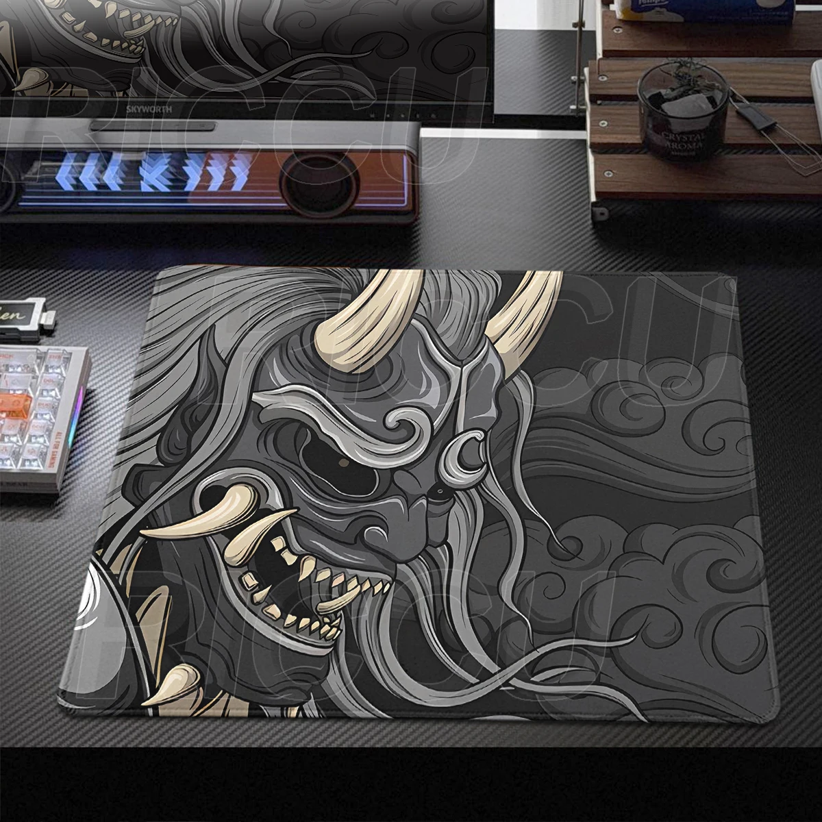 Gamer Samurai Devil Mask Mouse Pad Small Black Mousepad Ghost Face Deskmat PC Mousemat Carpet Desk Accessories Laptop Table Mat