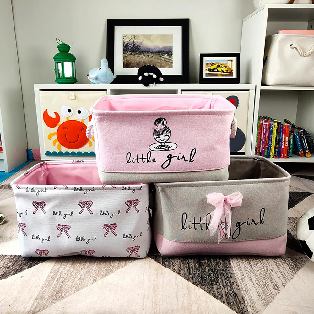 Ins Style Folding Laundry Basket with Handle Kawaii Bow Pink Bathroom Clothes Storage Organizer Cute Bear Toy Storage Bag