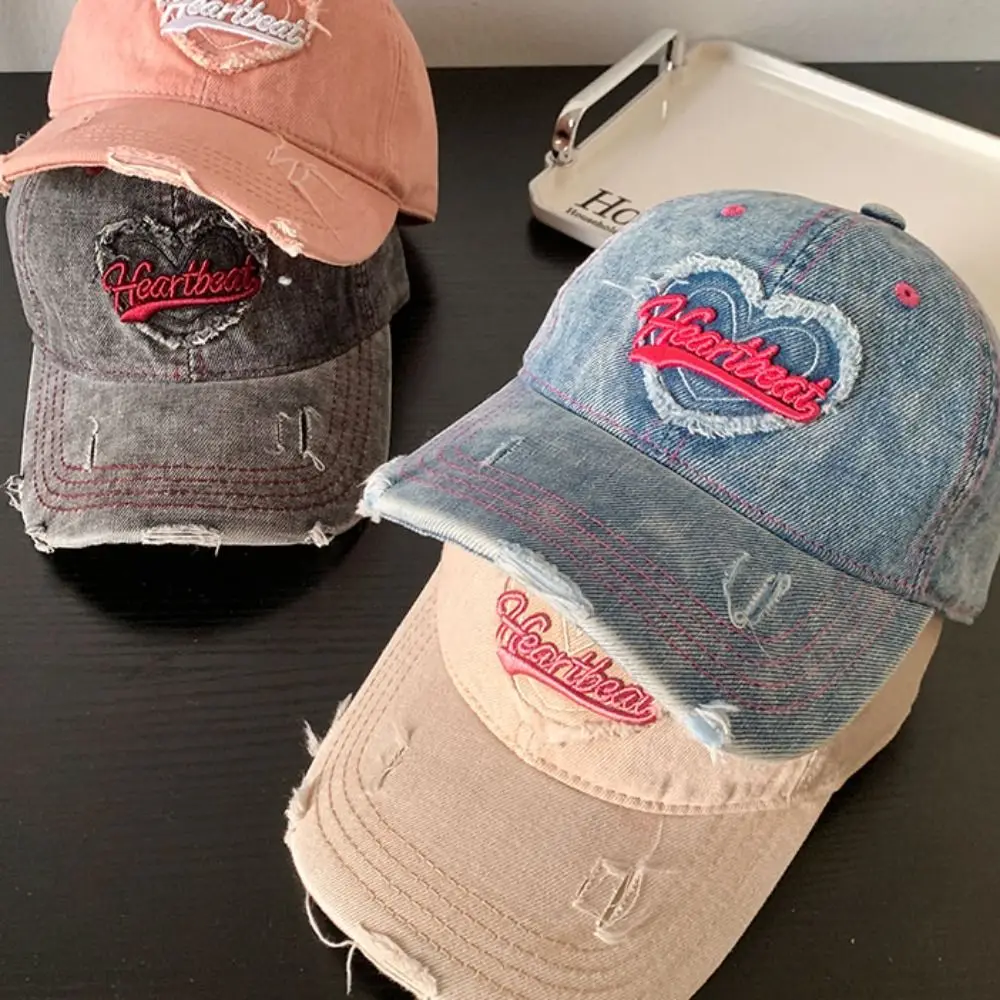 

Simple Love Vintage Baseball Cap Embroidery Korean Style Letter Visors Y2K Peaked Hat Denim Snapback Cap Men
