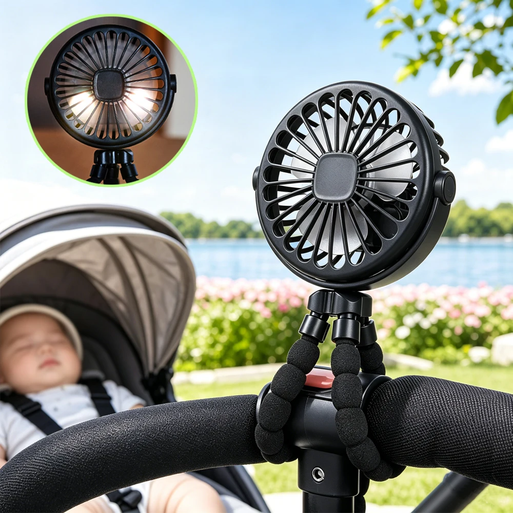 Portable Baby Stroller Fan Mini Octopus Clip-on Fan 360° Rotate Flexible Tripod Cooler Fan for Stroller Bike Winding Clip Fan