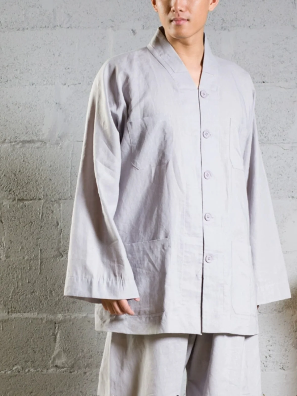 ensemble-de-vetements-de-moine-en-coton-et-lin-respirant-veste-courte-tenue-decontractee-d'ete-pour-hommes-coupe-ample-confortable-vetements-monastiques-robe-de-moine