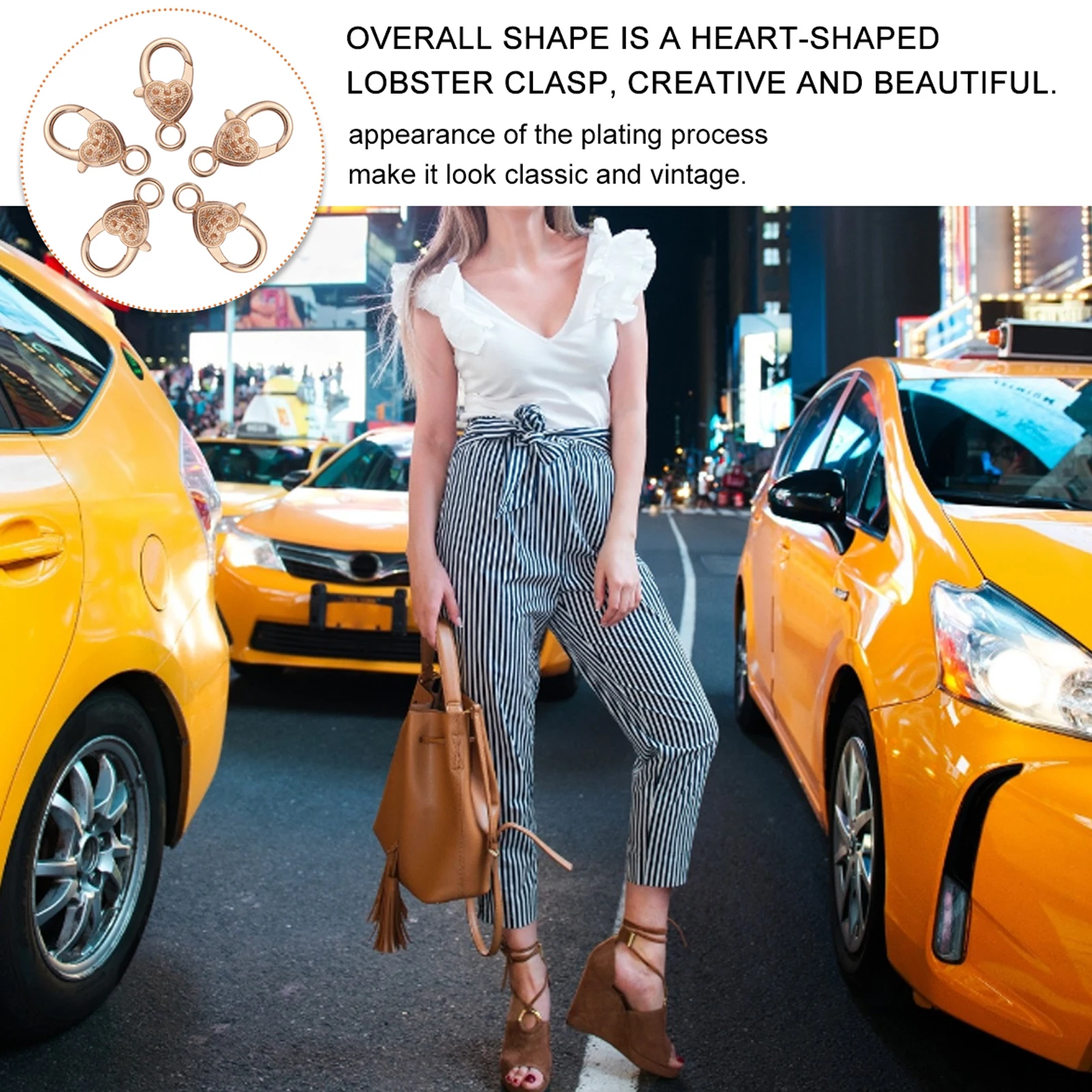 10개입 하트 모양 로브스터 클립 합금 클로우 클립 빈티지 스타일 버클 가방 스트랩 DIY 주얼리 제작 키