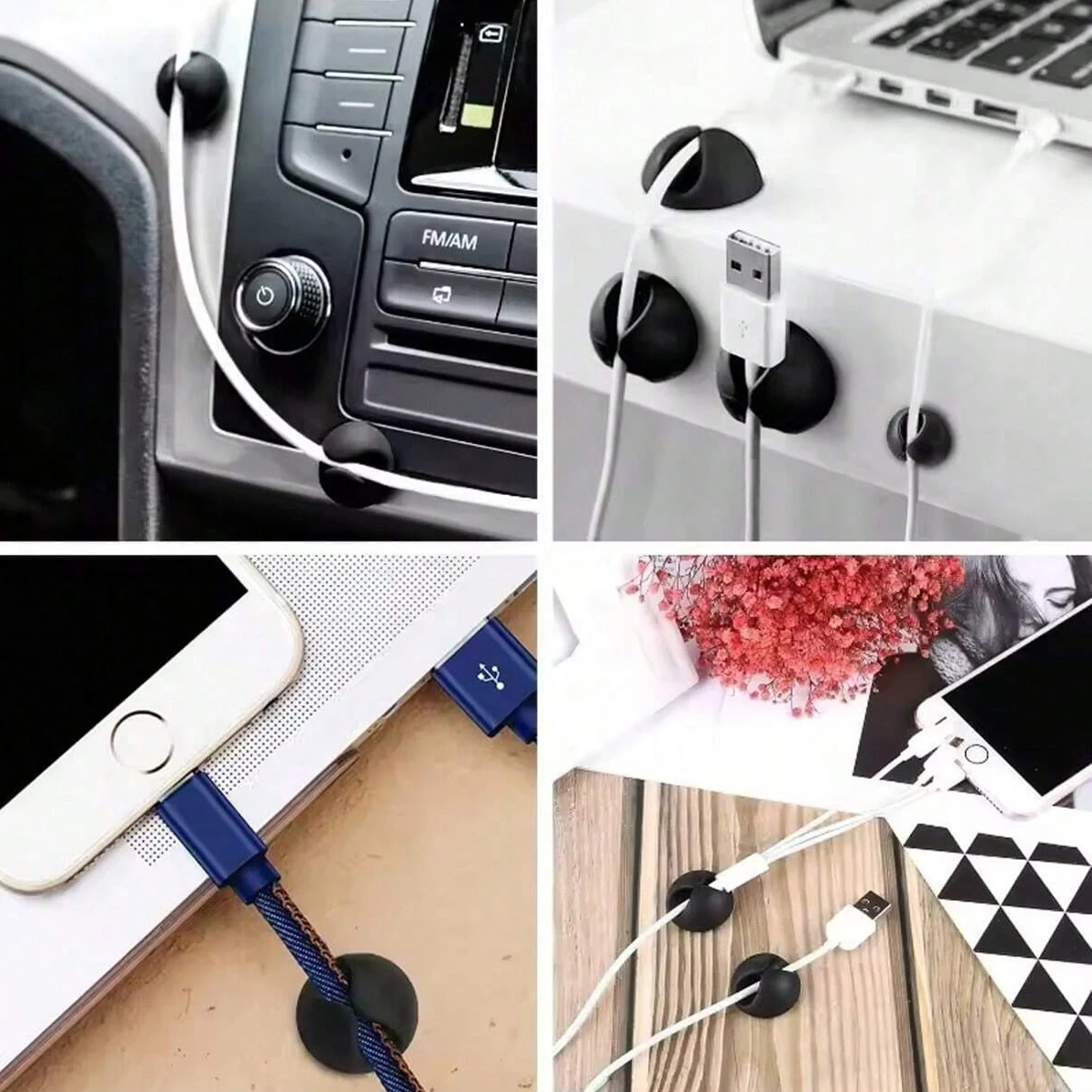 10/20 Piece Set of Silicone Cable Clamps, Desktop Data Cable Holder, Office & Car Charging Cable Organizer - Easy to Paste image 4