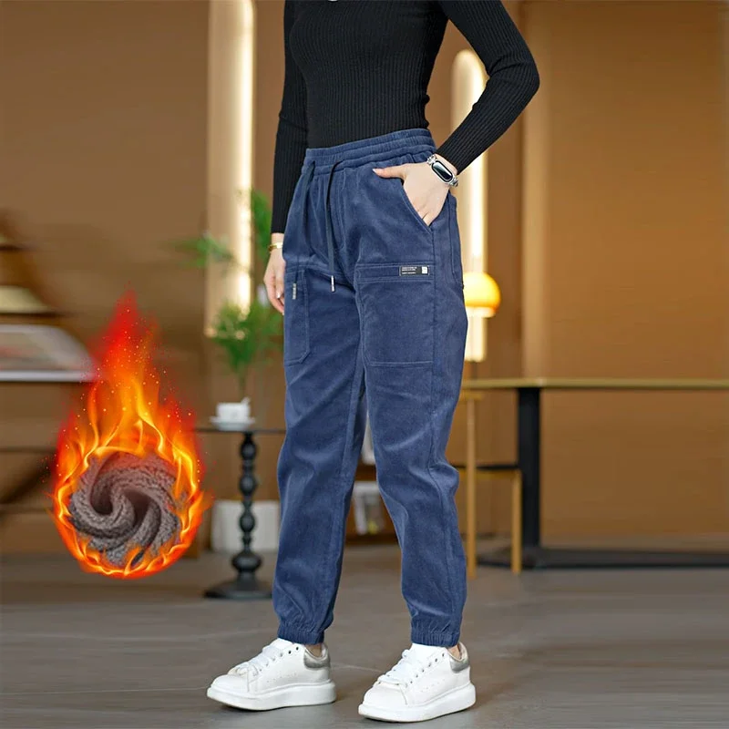 

Мужские зимние утепленные повседневные брюки на флисовой подкладке, свободного кроя, с шестью карманами, удобные, теплые, из полиэфирного волокна