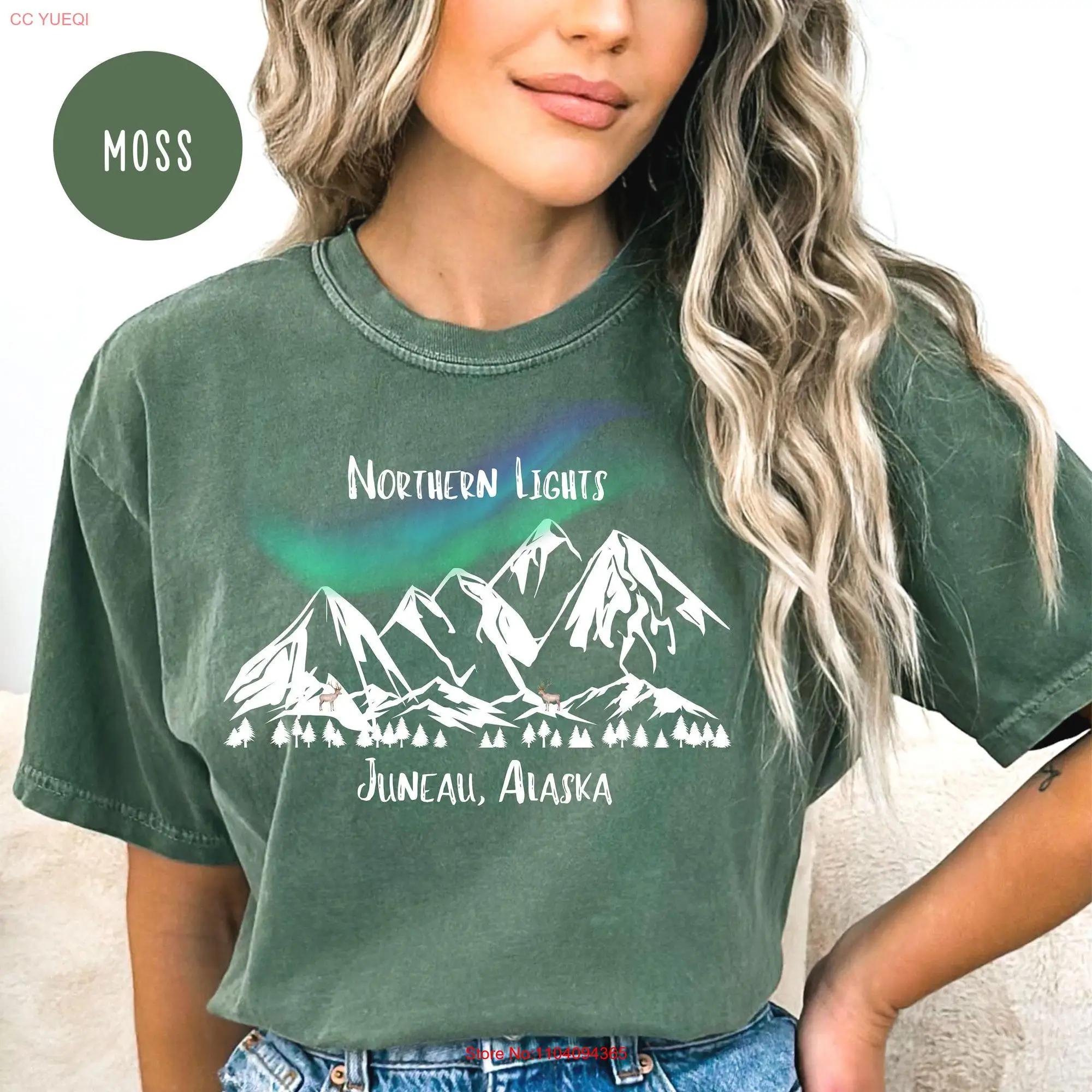 Juneau Alaska Northern Lights Comfort Colors T Shirt Mountain Vacation long or short sleeves