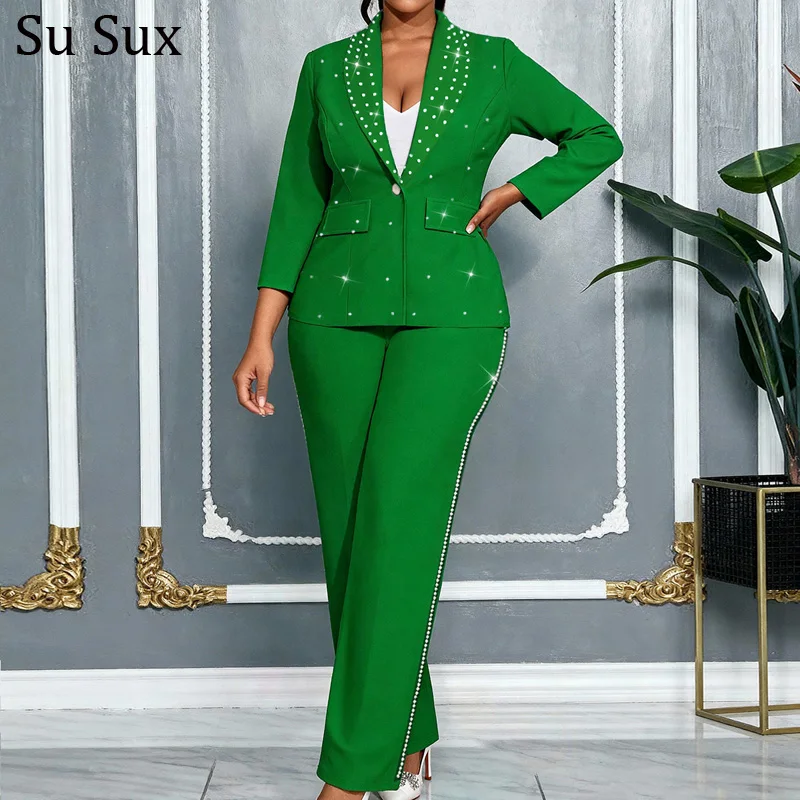 

Africa Clothing For Woman Dashiki Beading Wide Leg Pant Sets 2 Piece Woman Afrian Clothes Office Lady Outfits