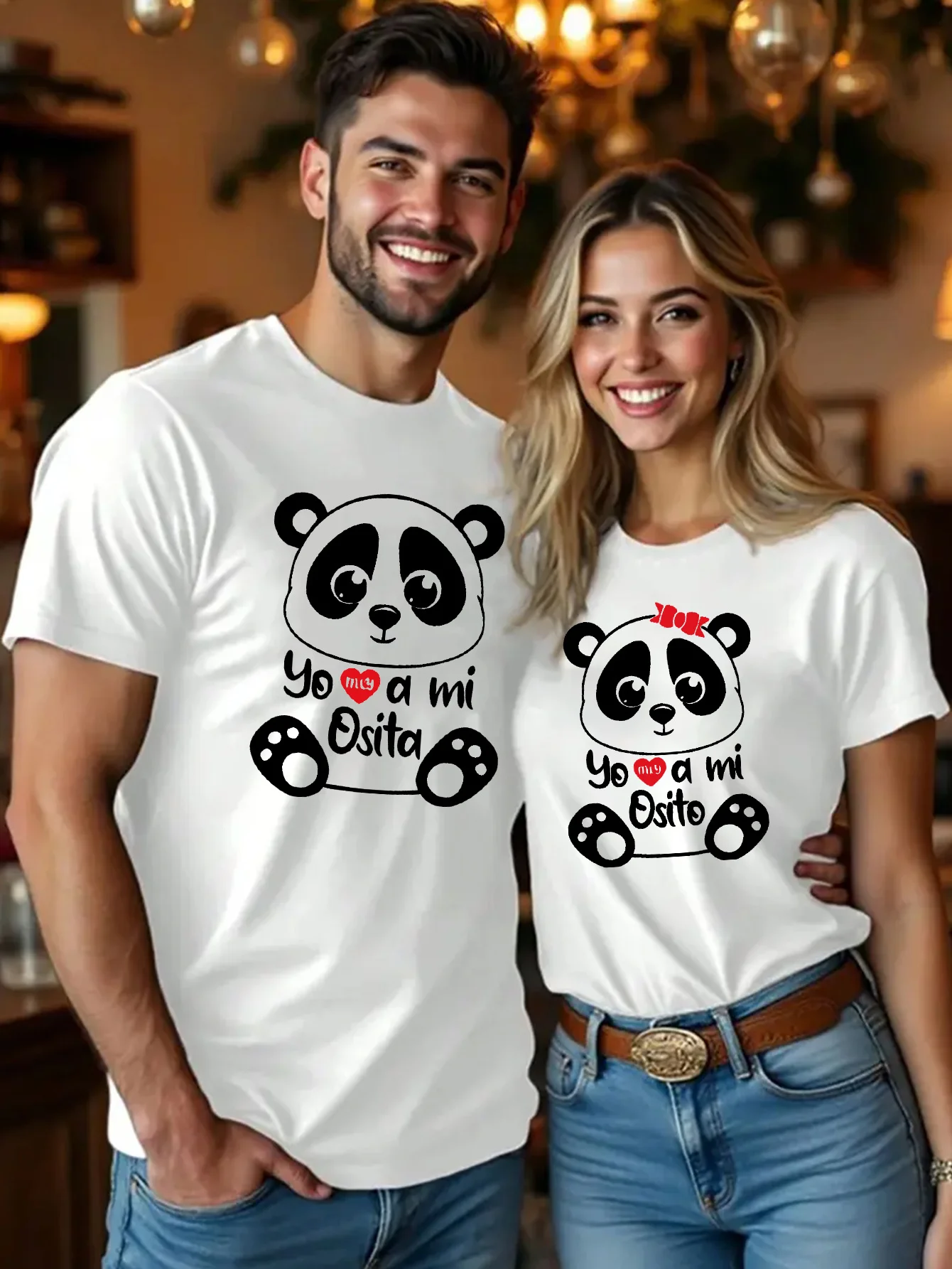 1pcs， Love, ECG pattern printed couple round neck short sleeved T-shirt, Valentine's Day gift, couple top