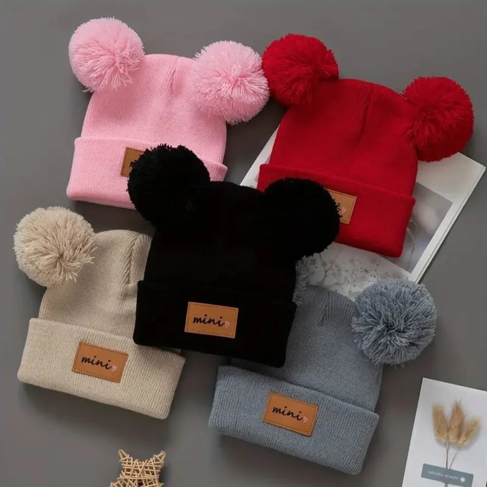 

Double Ball 0-3 Years Old Infant Knit Beanie Windproof Breathable Baby Beanie Hats Soft Stretchy Infant Bonnet Autumn Winter