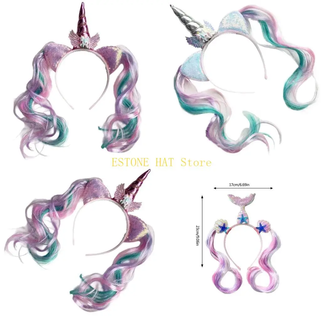 49MF Glittering Sequined Horned Horn Hairband With Lovely Ear for Girls Birthday Party Gifting And Dressingup Props Headwear
