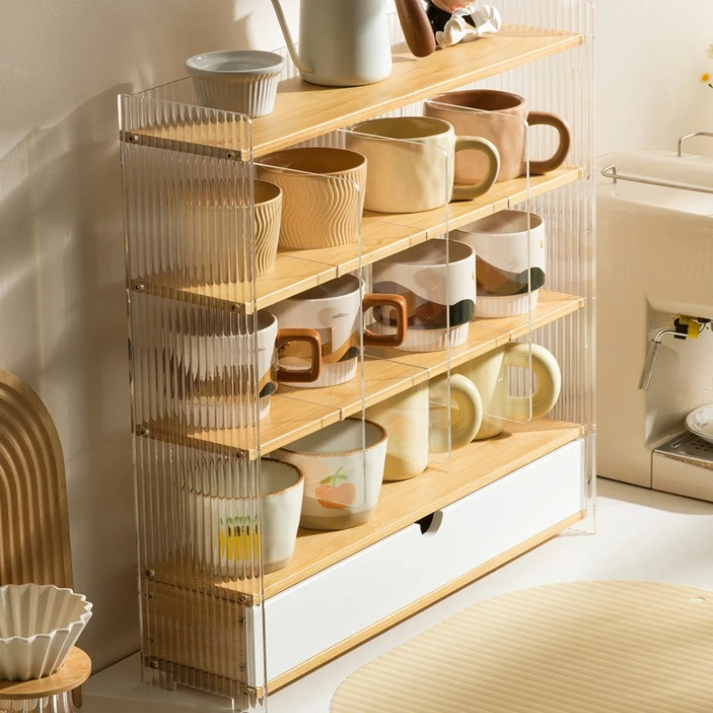 

Firm Cup holder Desktop storage Shelf Home kitchen Multifunctional water cup holder Layered coffee with drawer storage box