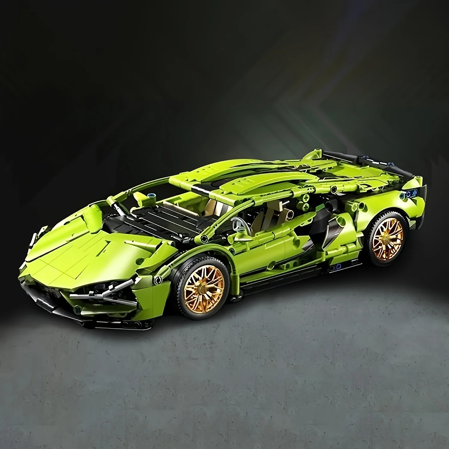 Conjunto de blocos de construção de supercarro verde premium-1200 peças, brinquedo de construção ABS de alta dificuldade, modelo de carro de corrida de luxo para escritório D
